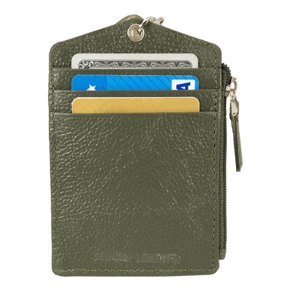 ID Lanyard Card Holder in Genuine Leather with Long Metal Chain - Picture 5 of 9